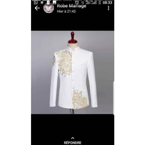 New Gold Embroidery Men Suits For Wedding Tuxedos Masculino 2Pieces Custom Made Latest Design Men Suit
