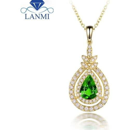 New Arrival Natural Tsavorite Pendant Necklace Real 14K Yellow Gold Good Gem Charming Diamond Jewelry Women Christmas Present