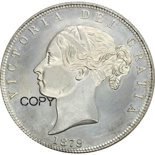 United Kingdom 1/2 Crown 1879 Victoria young head Cupronickel Plated Silver Copy Coins