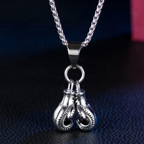 Necklace men Boxing gloves pendant stainless steel Fashion sports necklace fashion gold necklace jewelry on the neck wholesale