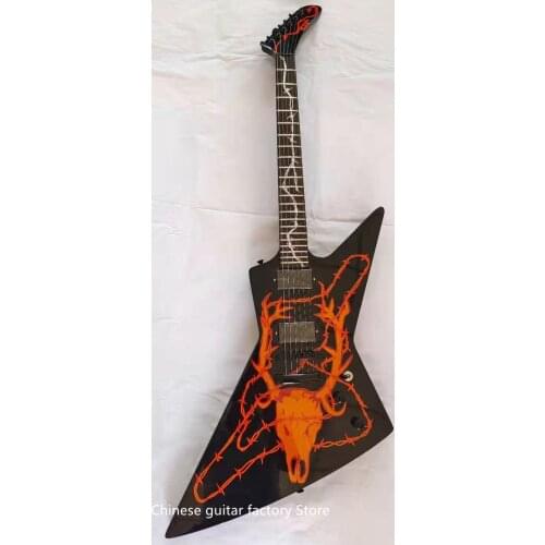 Guitarra Eléctrica personalizable con diapasón, instrumento musical personalizado, color marrón, con diseño de llamas, hardware