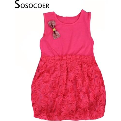 SOSOCOER Toddler Girls Dresses Summer Fashion Floral Kids Party Dresses For Baby Girl Clothes High Quality Cute Bow Girl Dress