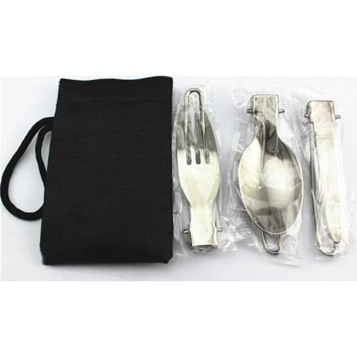 Portable 3 In 1 Outdoor Camping Picnic Cutlery Set Stainless Steel Folding Fork Scoop Knife Cutlery Food Bento Accessories
