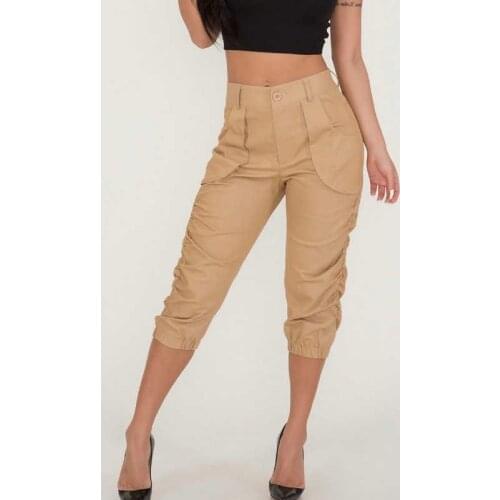 Casual Solid Color Casual Pencil Pants Women Fashion Capri Pants