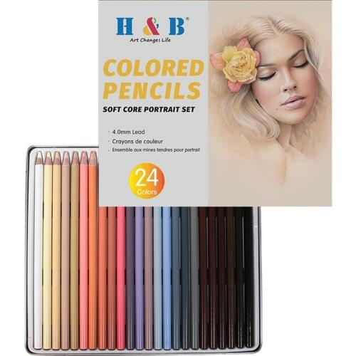 24 Professional Colored Pencil Soft Core Portrait Skin and Hair Tone Set Lead Artist Blending,Shading,Adult Coloring Books