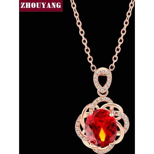 Simple Red Crystal Pendant Necklace Rose Gold Color Party Engagement Jewelry For Women Christmas Gift ZYN615 ZHOUYANG
