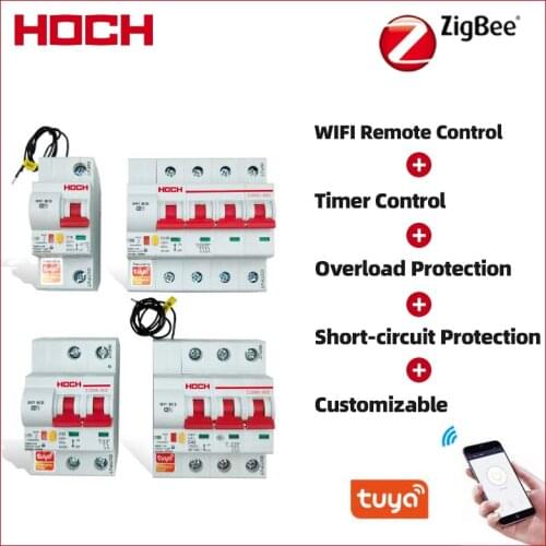 HOCH ZJSB9 Tuya Zigbee 4P Smart Crcuit Breaker Remote Control Din Rail Compatible Alexa Echo Google Assistant Switch Factory