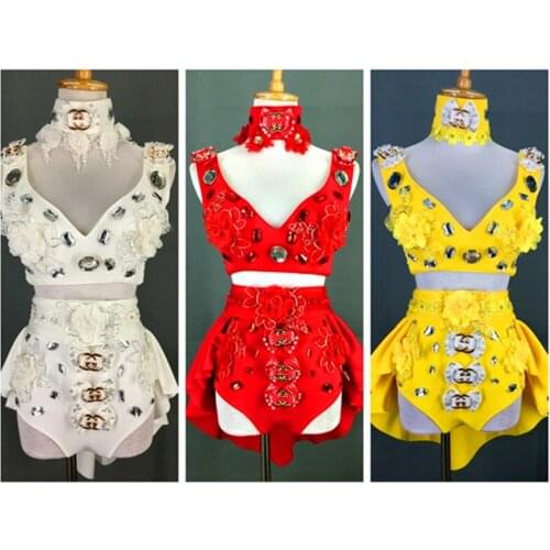 Stage Costumes for Singers Dance Costume Stage Dj Service Leather Military Roupa Feminina Rhinestone Bodysuit 4 Pcs/set 2020