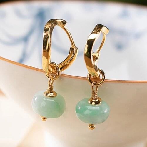100% 925 Sterling Silver Gold-plated Natural Emerald Jade Earrings Personality Vintage Thai Silver Engagement Earrings Jewelry