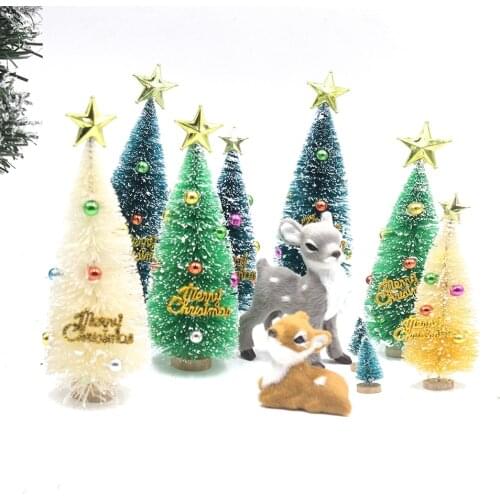 Blue Green White Christmas Tree Cedar Pine Sisal Silk Mini Christmas Tree Ornaments Santa New Year Gift Home Party Navidad Decor