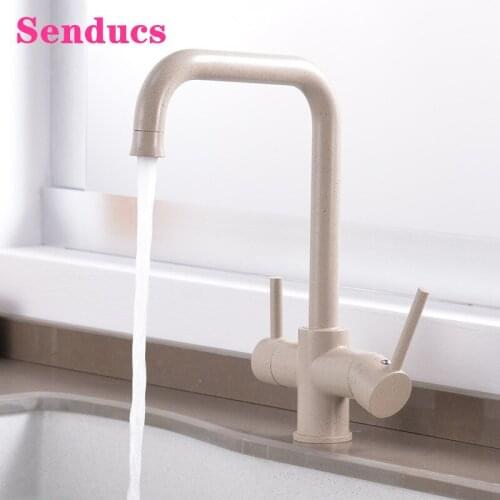Filter Kitchen Faucet Senducs Dual Handle Drinking Water Kitchen Mixer Tap Deck Mounted Hot Cold Filter Kitchen Mixer Faucets