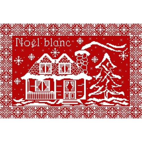 Snow house cross stitch package simple winter snowflake 14ct 11ct red fabric cotton silk thread embroidery handmade needlework