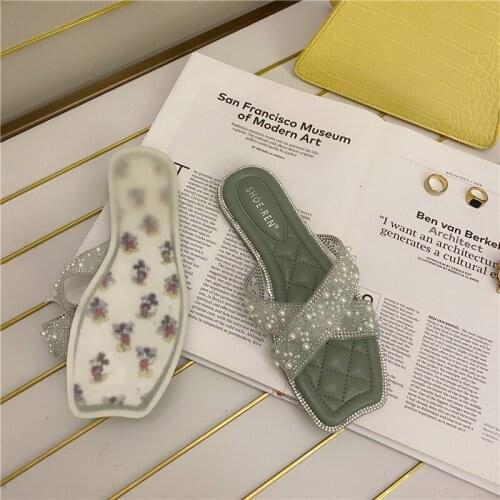 Women slippers new 2021 Comfortable flat slippers casual Bling Pearls female slippers Summer Slides slipper girls shoes