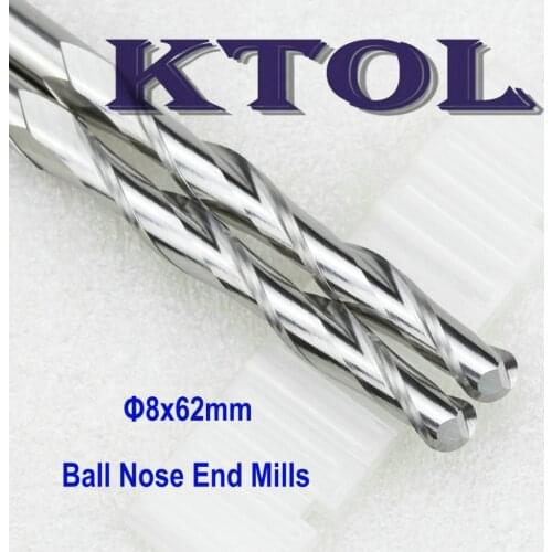 8*62MM 2 Flutes Tungsten Solid Carbide CNC End Mill Ball Engraving Tool 3D, Ball Nose End Mills Router Bit CNC Cutter Long Blade