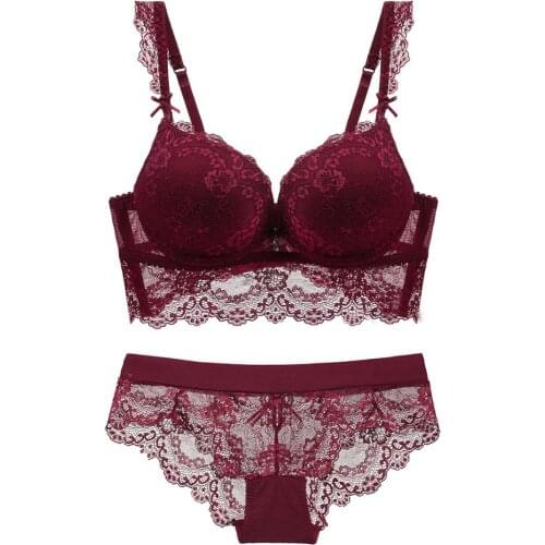 High Quality Women Sexy Bra Set Lace Underwear Embroidered Lingerie Set Push Up Bra And Transparent Panties Femme Padded 70A-85C