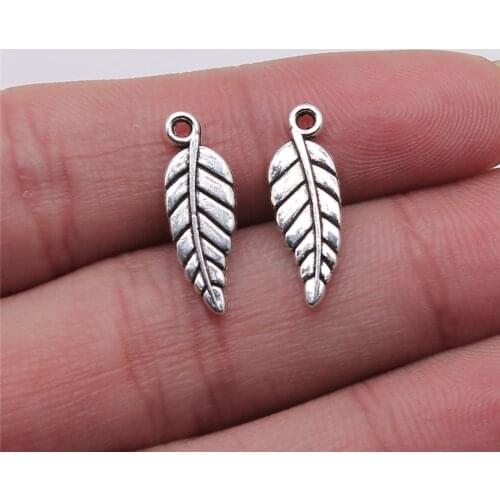 WYSIWYG 20pcs 20x7mm Small Leaf Charms Metal Leaf Charms Antique Silver Color Leaf Charm For Jewelry Making