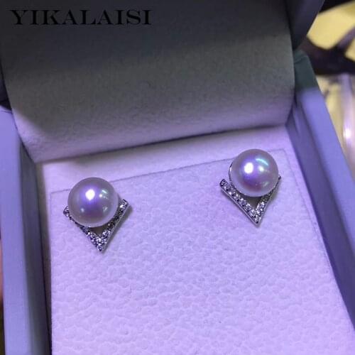 YIKALAISI 925 Sterling Silver Jewelry Pearl Earrings 2019 Fine Natural Pearl jewelry 8-9mm stud Earrings For Women wholesale