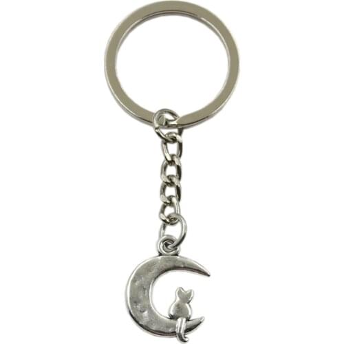 Factory Price Moon Cat Pendant Key Ring Metal Chain Silver Color Men Car Gift Souvenirs Keychain Dropshipping