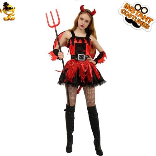 Ladies Devil Costumes for Halloween Party Fancy Dress Up Purim Cosplay Devil Outfits Role Play Sets for Adult Women
