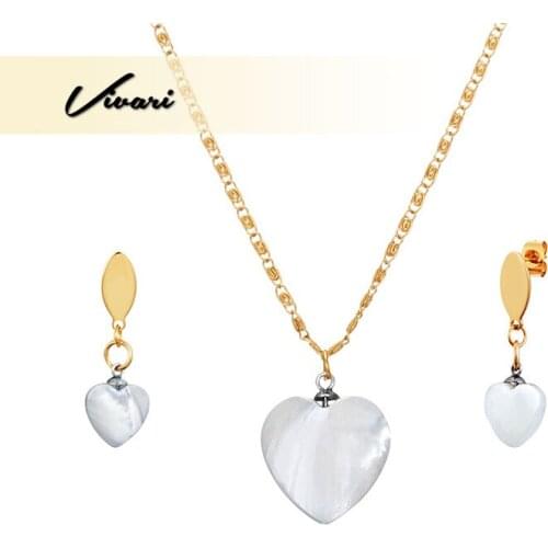 Vivari Fashion Jewelry Set Stainless Steel Necklace Women Heart Earrings 2018 For Women Moon Light Heart Shape Pendant Gifts