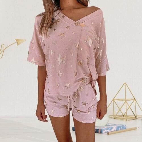 2Pcs Women Pajama Set Casual Short Sleeve Top Tshirt Drawsring Shorts Pyjamas Women Pajama Set Sleepwear Homewear Femme Pijamas