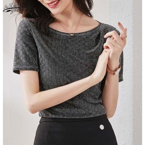 Top Fashion Short Sleeve Sequined Dress 2021 Summer Korean Shirt Ladies Casual Large Size Ladies 9445 50