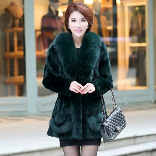 2017 Luxury Genuine Real Rex Rabbit Fur Coat Fox Fur Collar Winter Women Fur Outerwear Coats Lady Clothing 0708