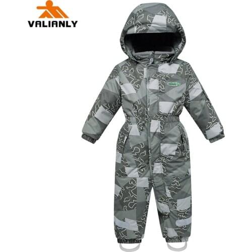 2020 VALIANLY kids Snowsuit Winter Kids Boys Ski Suit Hooded One-piece Ski Sets Children Outdoor Waterproof Windproof Snowboard