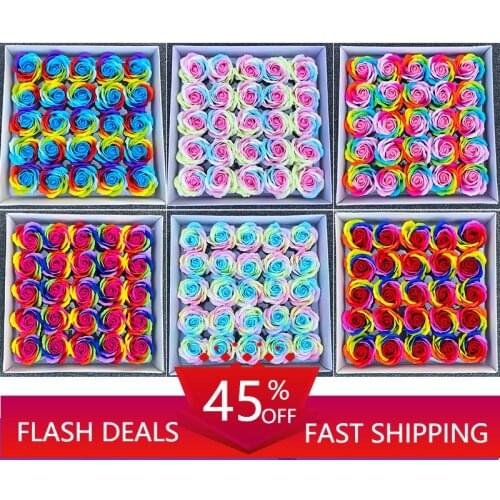 25PCS/BOX High Quality Colorful Soap Flower Rose Head Valentine Christmas Gift Bouquet Box Decoration