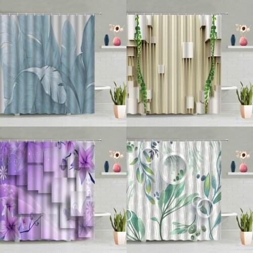 3D Stereo Plants Shower Curtain Color Flowers Green Leaves Butterfly Living Room Background Decor Cloth Bathtub Screen Washable