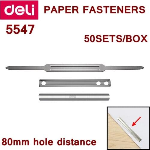 50PCS/LOT Deli 5547 Office documents 2-HOLE Paper fasteners 80mm hole distance steel Documents fasteners