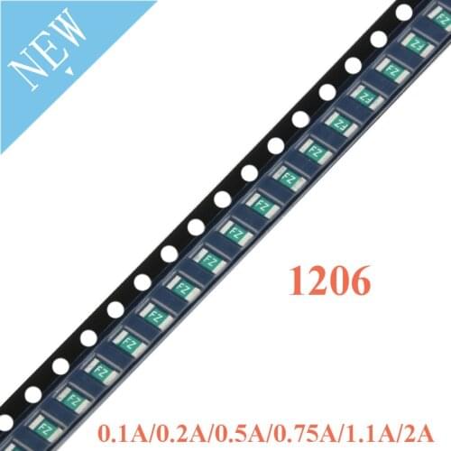 50pcs 1206 0.5A/2A/0.1A/0.2A/0.5A/0.75A/1.1A/2A SMT SMD Resettable Fuse PPTC PolySwitch Self-Recovery Fuses PPTC PTCC