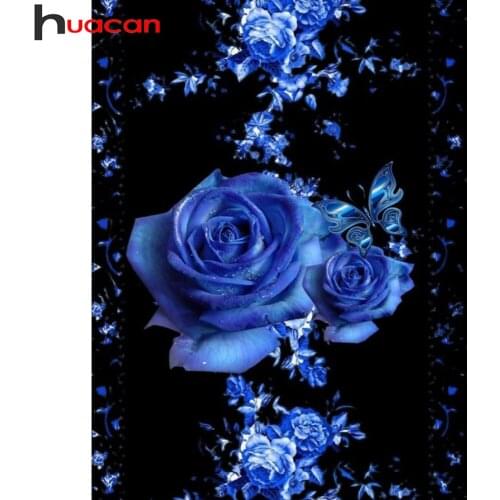 Huacan Diamond Painting Rose Flower Home Decor Full Square/round Diamond Embroidery Mosaic Floral Blue Crystal Wall Stickers