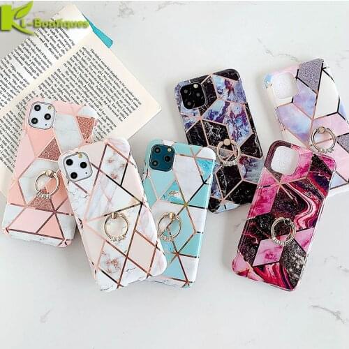 For Fundas iPhone 11 Case for Etui iPhone 11 Pro Max iphone XR X XS Max 6S 6 7 8 Plus Cover Geometric Marble Case Ring Stand