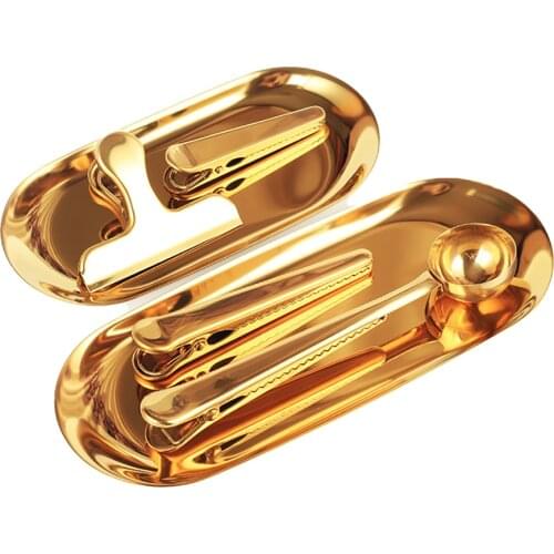 Kitchen Storage Home Office Display Decorative Trays Nordic Golden Metal Tray Invoice Clip Sealed Coffee Spoon Scissors Luxury