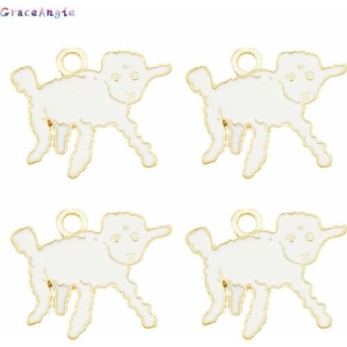 GraceAngie 8pcs/lot Enamel Sheep Pendant Alloy Animals Necklace Charms DIY Earrings Accessories Funny Clothes Decorate Handmade
