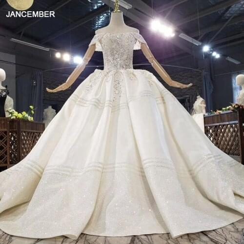 HTL1634 The Top Covered With Pearl Sequin Flowers Wedding Dress 2020 Big Train Lace Up Back Ball Gowns