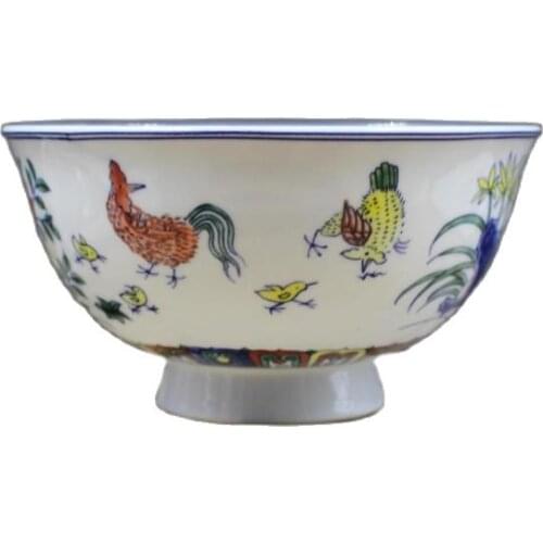 Chinese old porcelain Blue and White Colourful Chicken Bowl
