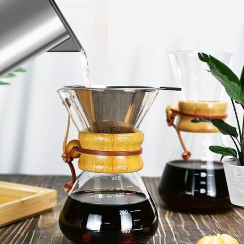 Coffee Wood Handle Punching Pot Household Coffee Sharing Pot Wood Handle Drip Filter Coffee Apparatus