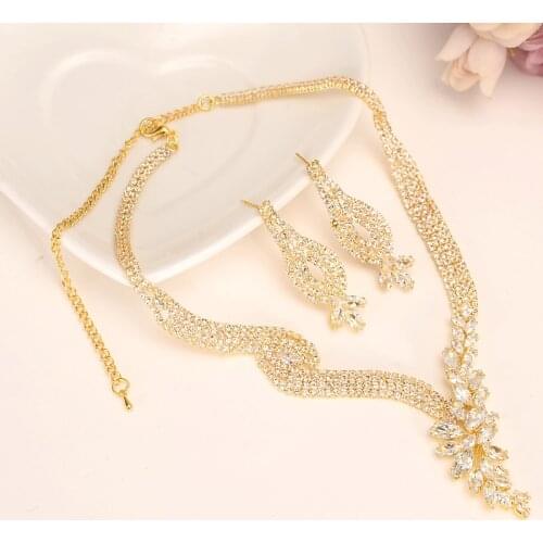 Fashion full Crystal Wedding Bridal Jewelry Sets gold Color Rhinestone Wedding Jewelry Necklace Sets for Women girls party gift