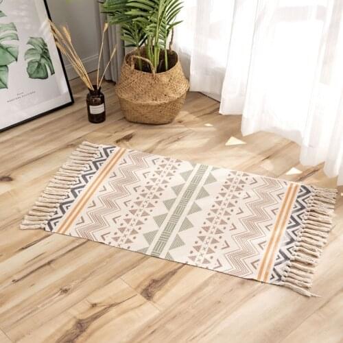 Bohemia retro cotton and linen tassel woven carpet floor mat door bedroom tapestry decorative blanket tea living room carpet rug