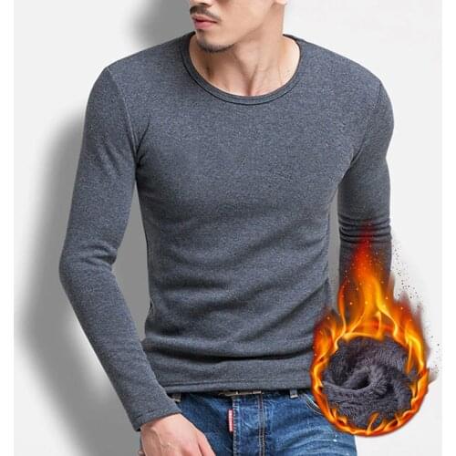 Classic Cotton Mens O Neck Undershirt Solid Bottoming Shirt Singlet Soft Comfortable Thermal Fleece Underwear Man Basic Clothing