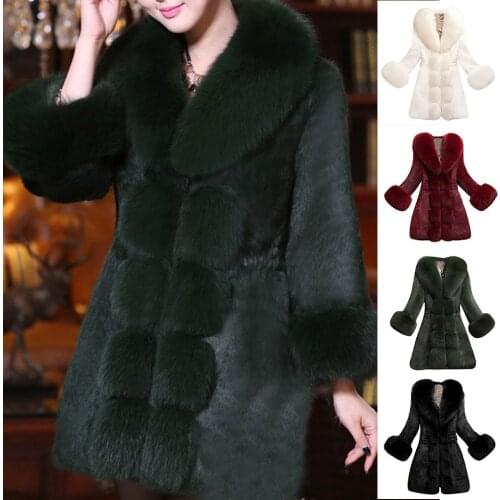 Plus size Fashion Winter Coat Women Warm Plush Solid Color Faux Fur Coat Regular jacket Thick Green Wine Black White Four Color
