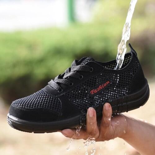 Men Safety Shoes Breathable Summer Boots Women Anti-Smashing Steel Toe Caps Anti-piercing Mesh Mens Work Shoes Big Size 36-45