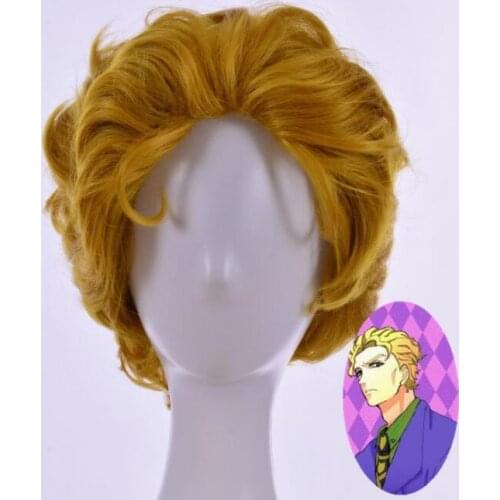 Men Short Wigs Anime JOJOs Bizarre Adventure Kira Yoshikage Golden Wig Cosplay Costume Heat Resistant Synthetic Hair