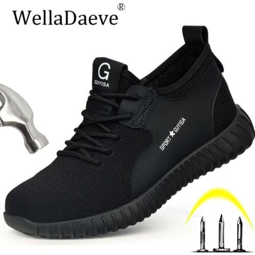Mens Steel Toe Safety Work Shoes Light Breathable Construction Protective Footwear Puncture Proof Ankle Boots Casual Sneakers