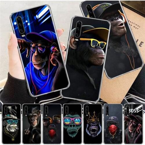 Funny Thinking Monkey With Headphone Art Soft Cover Phone Case For Huawei P30 P20 P10 P40 Mate 30 20 10 Pro Lite P Smart Z Plus