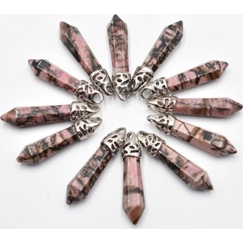 Fashion good quality natural Rhodochrosite stone pillar charms pendants 10x32mm for jewelry making 12pcs/lot wholesale free
