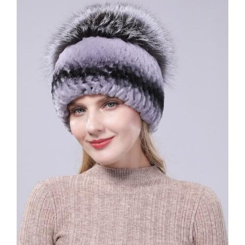 New arrival women real rex rabbit fur hat ear warmer winter snow caps with belt brand fashion genuine fur headgear