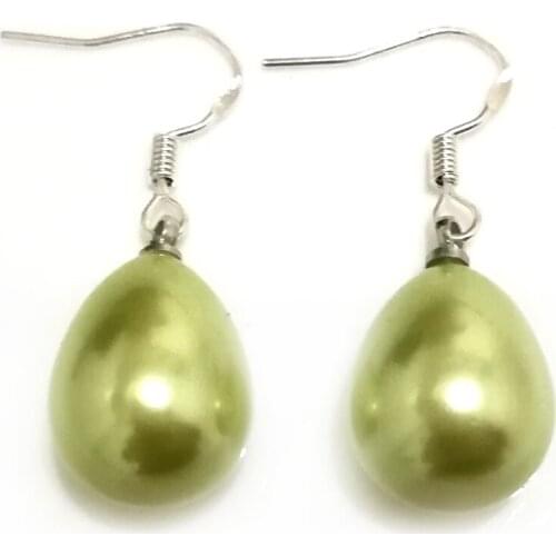 Wholesale 12x16mm Green Raindrop South Sea Shell Pearl 925 Sterling Silver Hook Earring